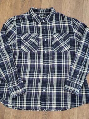 True Religion 3XL Plaid Workwear Shirt Big Horseshoe Back Logo 100% Cotton